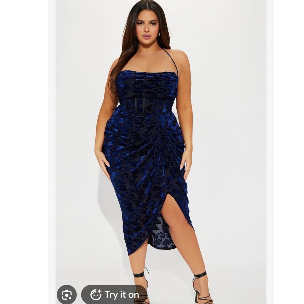 Fashion Nova Honolulu Evenings Velvet Burnout Dress 2XL Midi Corset HOCO Formal